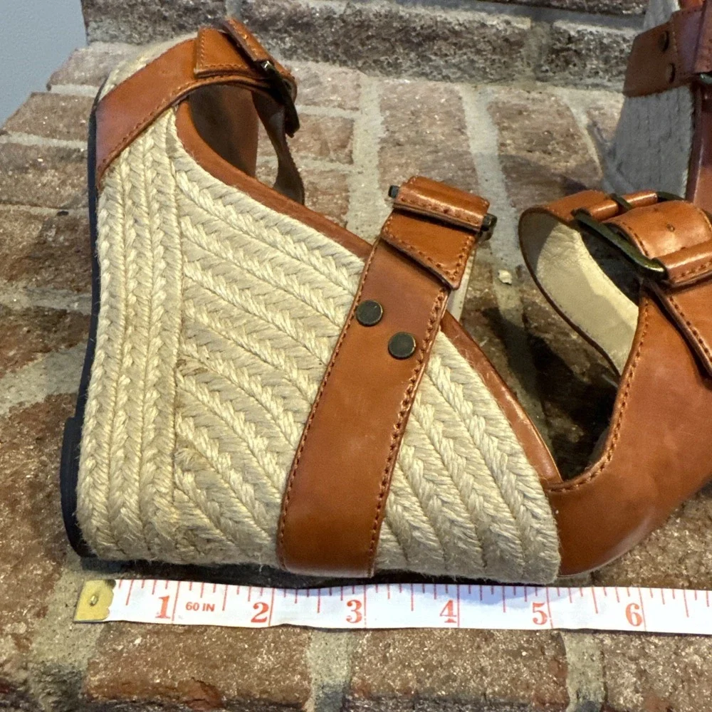 Brian Atwood Wedge Espadrille Leather Sandals‎ Size 9 40EU #286